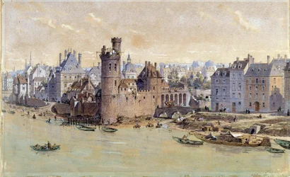 Ansicht des Turms von Nesles in Paris im 17. Jahrhundert. Aquarell von Theodore Joseph Hubert Hoffbauer (1839-1922) 19. Jahrhundert. Paris, Musée Carnavalet