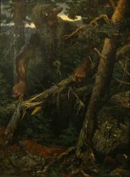 Alter Troll bricht Bäume im Wald