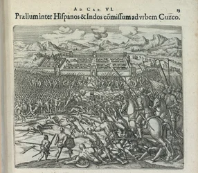 Schlacht zwischen den Spaniern und den Indianern vor den Toren von Cuzco, 1596