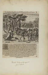 Columbus Supplicium ab Hispanis Seditiosis Sumit. X. (aus dem Buch, Americae, Teil vier)