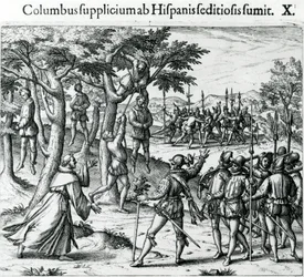 Urteil zur Hinrichtung einiger Männer von Christoph Kolumbus in der Neuen Welt
