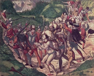 Die Grausamkeit von Petrus de Calyce: Indische Sklaven in Peru von spanischen Soldaten misshandelt