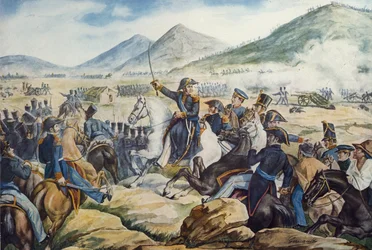 Argentinischer General Jose de San Martin in der Schlacht von Chacabuco, 12. Februar