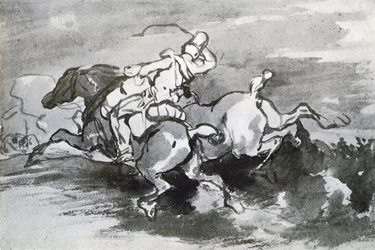 Artillerist führt seine Pferde ins Feld, 1913