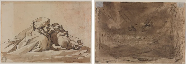 Mann, der ein Pferd im Wasser hält, nach Poussins Sintflut (recto); Kompositionsstudie (möglicherweise für Poussins Sintflut) (verso), ca. 1816