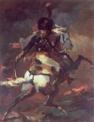 Offizier der Jäger, der zu Pferd angreift