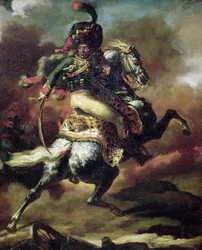 Offizier der Husaren im Angriff auf dem Pferd