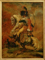 Offizier der Jäger zu Pferd der kaiserlichen Garde, angreifend. Salon 1812