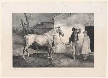 Altes Pferd an der Tür eines Gasthauses