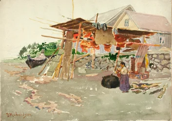 Lachstrocknung, Indianerdorf, Alaska, ca. 1880-1914