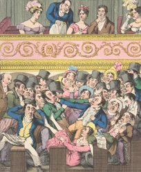 Theatervergnügen, Tafel 2: Kampf um einen Sitzplatz, ca. 1835