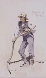 Jugend ruht auf einer Sense