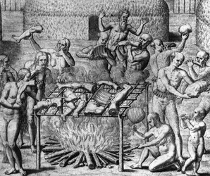 Anthropophage Mahlzeiten: Kannibalen in Brasilien - in „Admirante Narratio Americae“ von Théodore de Bry