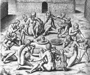 Anthropophage Mahlzeiten: Kannibalen in Südamerika - in „Admirante Narratio Americae“ von Théodore de Bry
