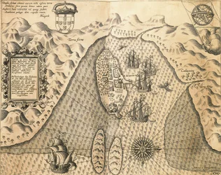 Küsten von Mosambik aus Die Ostindien von Johannes Hugonis Linschooten und Theodore de Bry, Kupferstich