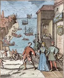 Abschied von Kolumbus mit Ferdinand und Isabella, aus 