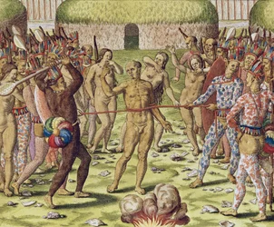 Die Hinrichtung eines Feindes durch die Topinambous-Indianer, 1562