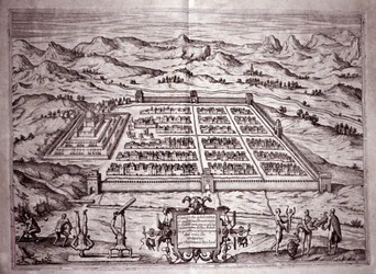 Ansicht der Inkastadt Cuzco, Peru (Gravur)