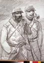 Erster Weltkrieg: „Der Haarige im Jahr 1915“, französische Soldaten. Zeichnung von Théophile Alexandre Steinlen (1859-1923)