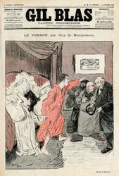 Illustration von Steinlen zu Guy de Maupassants Kurzgeschichte „Das Schloss“. Illegitimes Paar in voller Liebe ertappt - Ehebruch, Überraschung. Titelblatt von Gil Blas Nr. 4, 22. Januar