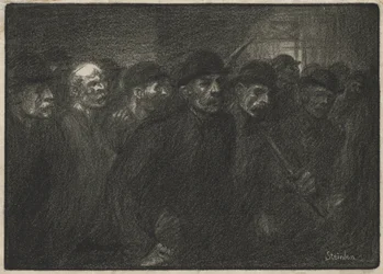 Arbeiter verlassen die Fabrik