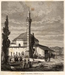 Die Moschee von Giaour-Meidan (Giaour Meidan) in Trapezunt (heutiges Trabzon, an der Küste des Schwarzen Meeres, Türkei), die einst eine byzantinische Kirche war, graviert nach einer Zeichnung des Erzählers, zur Illustration einer Reise nach Lazistan und A