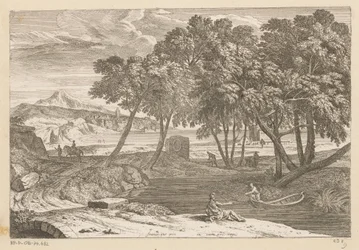 Arkadische Landschaft mit einem Fischer in einem Boot