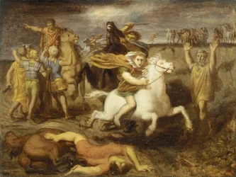 Szene aus den Gallischen Kriegen: Der Gallier Littavicus, der die römische Sache verrät, flieht