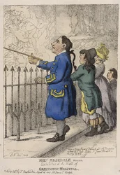 John Rosedale, Seemann und Besucherführer in der Eingangshalle des Greenwich Hospital (England)