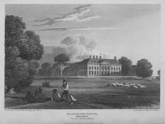 Blandford House, Oxfordshire, Sitz der Herzöge von Beaufort (Stich)