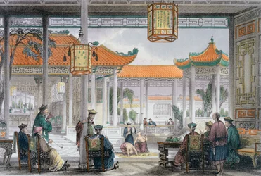 Gaukler im Hof eines Mandarinenpalastes, China, 1843