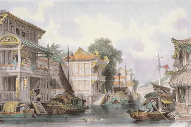 Szene am Horan-Kanal in der Nähe von Kanton, ca. 1850