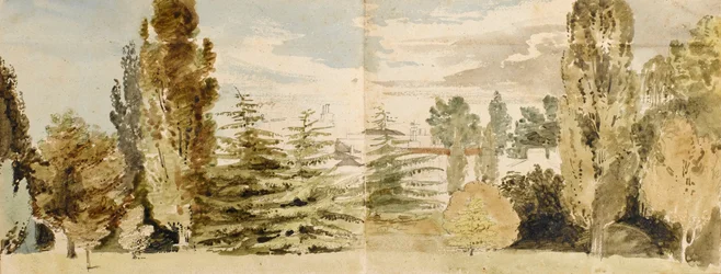 Ein Blick auf Merton Place vom Westen, über Rasenflächen und den Fluss gesehen