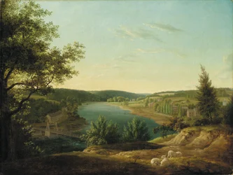 Ansicht der Kettenbrücke und Wasserfälle des Schuylkill, fünf Meilen von Philadelphia