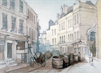Bread Street Hill und St Nicholas Olave Kirchhof, City of London, ca. 1850