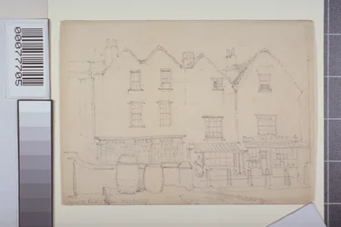 Ansicht von Gebäuden in der Church Street, Hackney, ca. 1835