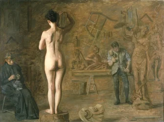 William Rush (1756-1833) schnitzt seine allegorische Figur des Schuylkill River