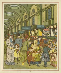 Menschen beim Einkaufen in einer Arkade