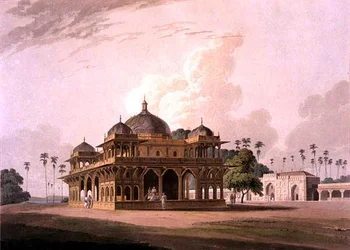Das Mausoleum von Mucdoom Shah Dowlut, in Moneah am Fluss Soane, aus 