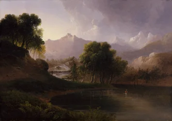 Landschaft mit Bach und Bergen