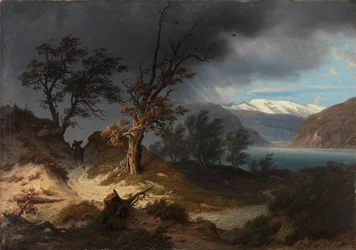 Stürmische Landschaft mit einem Reiter