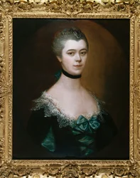 Brustbildporträt der Gräfin von Sussex in einem blauen Kleid mit schwarzen Besätzen