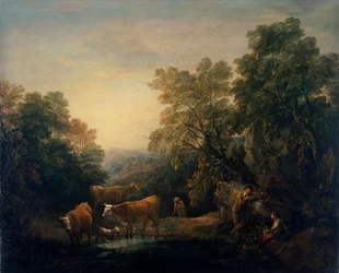 Felsige bewaldete Landschaft mit rustikalen Liebenden