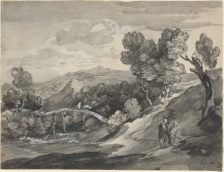 Bewaldete Hochlandlandschaft mit einer Brücke