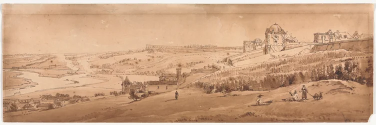 Eine Auswahl von zwanzig der malerischsten Ansichten in Paris: Blick von der Palastterrasse in St. Germain-en-Laye, das Aquädukt von Marli in der Ferne