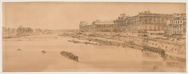 Eine Auswahl von zwanzig der malerischsten Ansichten in Paris: Ansicht des Louvre und der Brücke der Tuillerien vom Pont Neuf aus