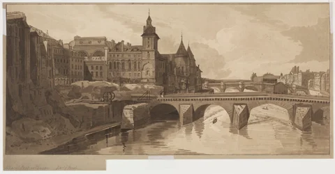 Auswahl von zwanzig der malerischsten Ansichten in Paris: Blick auf Pont au Change, 1802