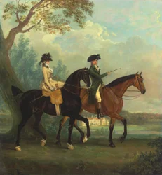 Marcia Pitt und ihr Bruder George Pitt, später zweiter Baron Rivers, reiten im Park von Stratfield Saye House, Hampshire