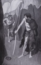 Theseus traf den Minotaurus in einer engen Schlucht