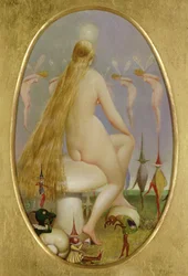 Fee auf einem Pilz sitzend, ca. 1860